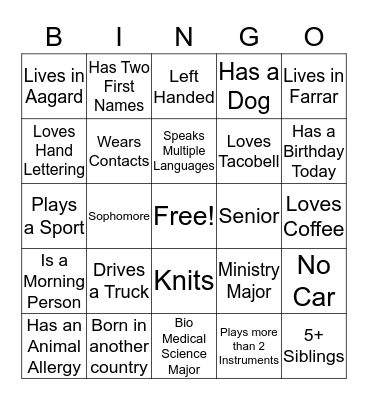 Community Gathering Bingo Card