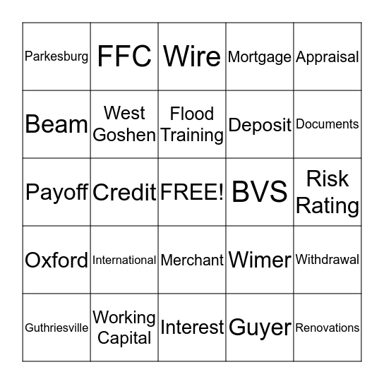 Fulton Bank BINGO Card