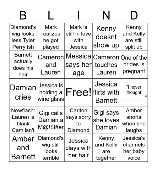 Love is Blind Bingo Card