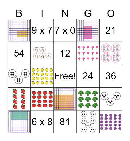Multiplication Facts to 9 x 9 Bingo Card