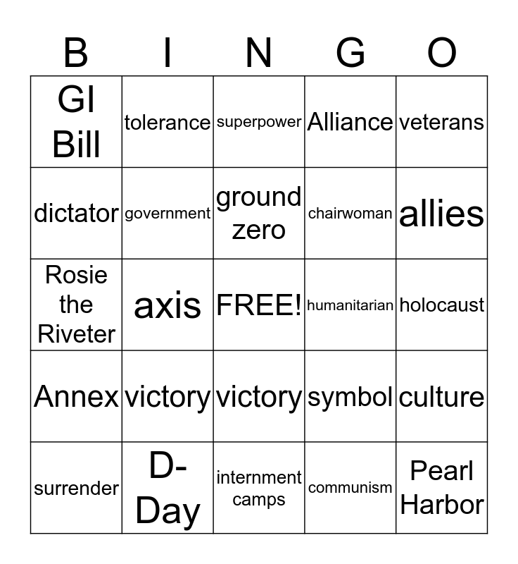 World War II Bingo Card