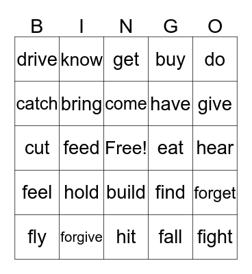 IRREGULAR VERBS Bingo Card
