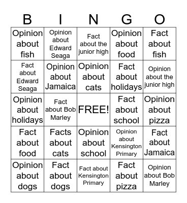 Fact vs. Opinion Bingo Card
