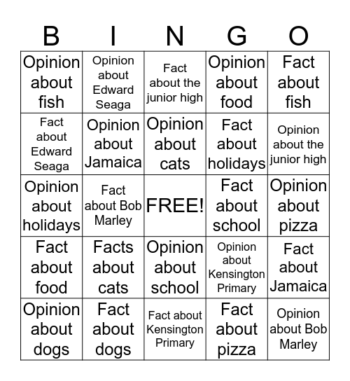 Fact vs. Opinion Bingo Card