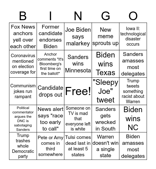 Happy Super Tuesday! Bingo Card