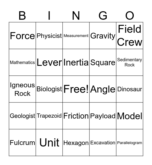 Science Bingo  Bingo Card