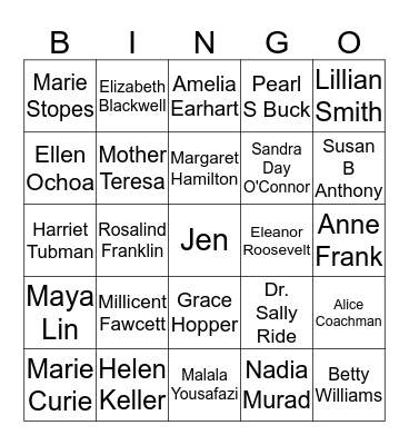Women in History Bingo Card