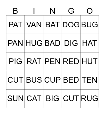Word Family Bingo Card