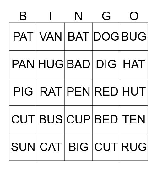 Word Family Bingo Card