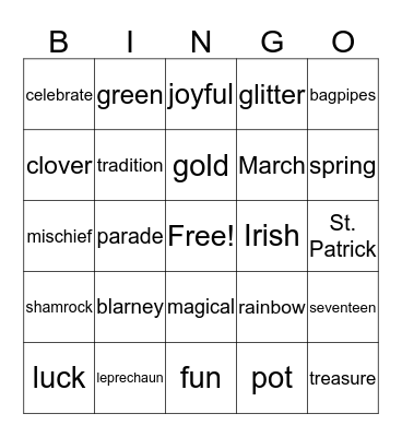 St. Patty' Day Bingo Card