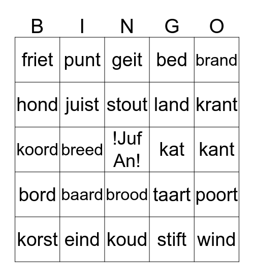 -d en -t luisterBingo Card