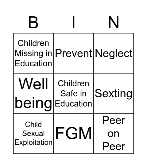 Safeguarding Bingo Card