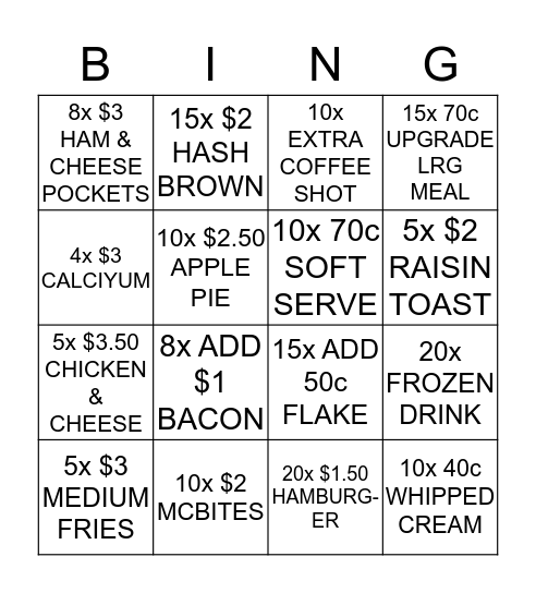 UPSELL CHALLENGE Bingo Card