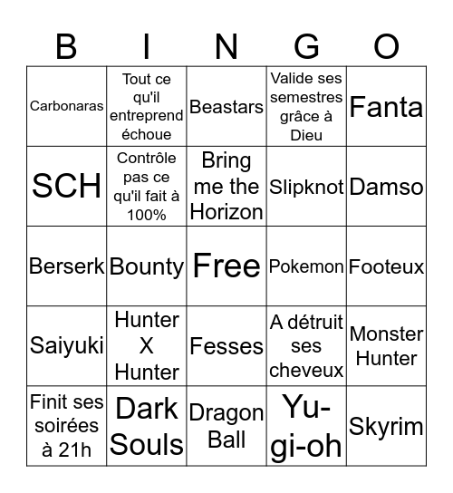 Le Bingo De Hugo  Bingo Card