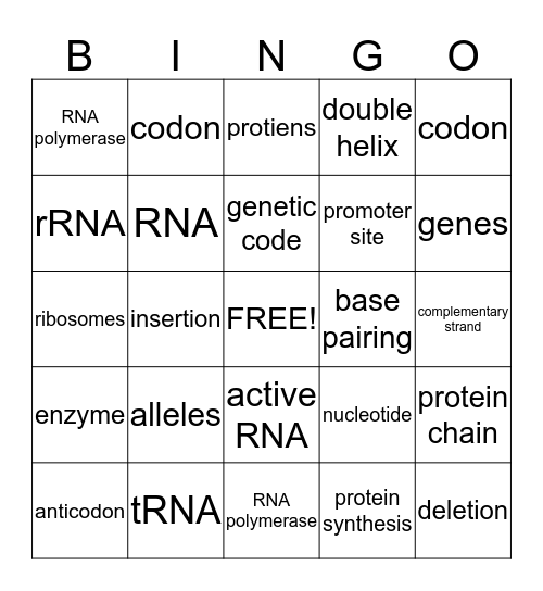 Transcription Bingo Card