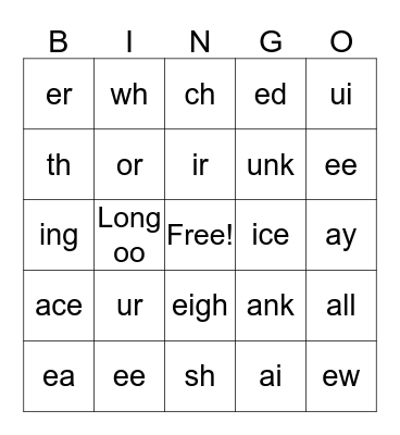 Phonics Review Bingo Card