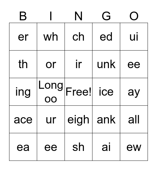 Phonics Review Bingo Card