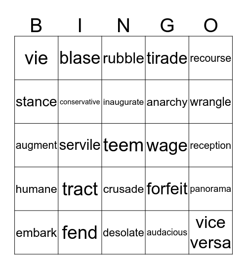 Week 8 & 9 words  Bingo Card