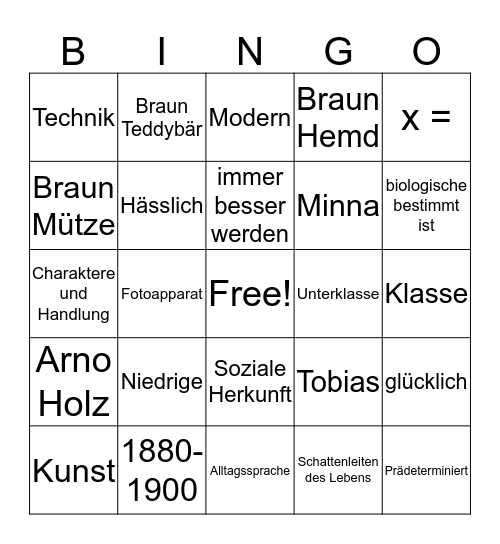 Naturalismus in ein Augenblick Bingo Card