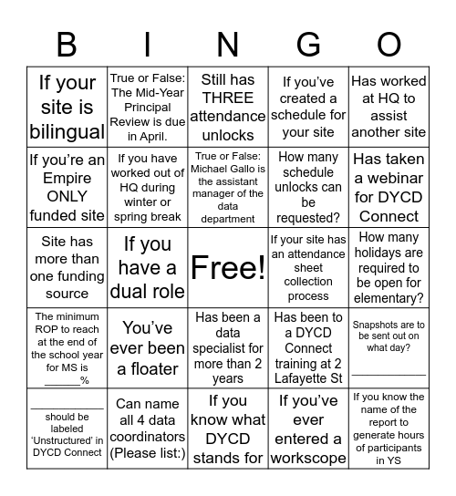 Untitled Bingo Card