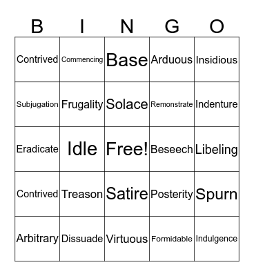 Rationalism Vocabulary Bingo Card