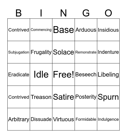 Rationalism Vocabulary Bingo Card