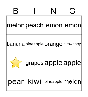 Fruits  Bingo Card