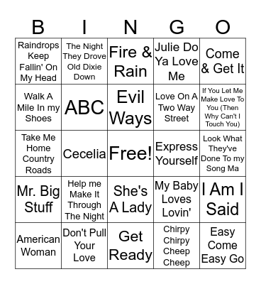 70's Hits  Bingo Card