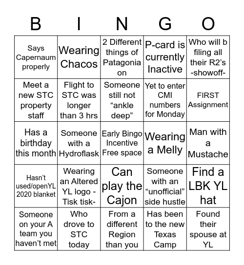 Young Life Staff Bingo Card