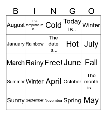 Calendar/Weather Bingo Card