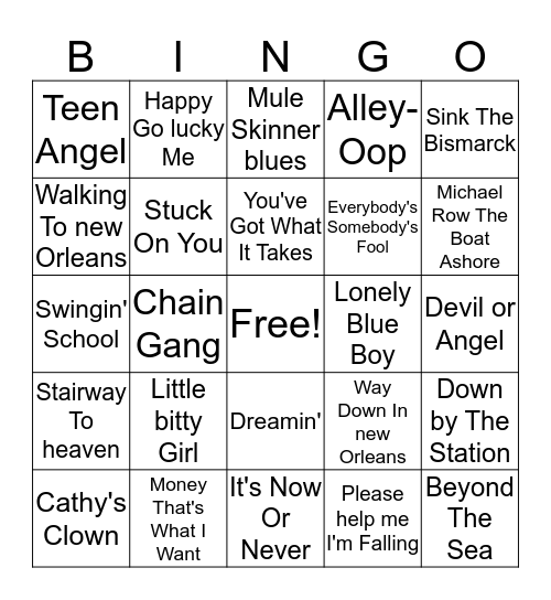 60s Hits 1 Bingo Card