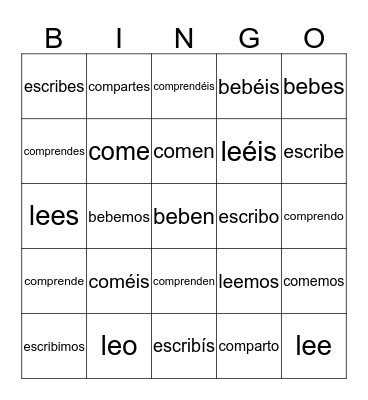 -ER/-IR Verbs  Bingo Card
