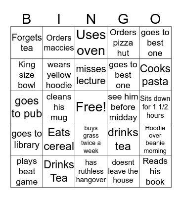 Oscar Bingo Card