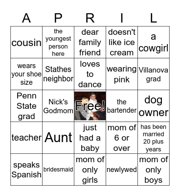 Elizabeth's Bridal Shower Bingo. Find the guest and have them initial-fill your card to win! Bingo Card