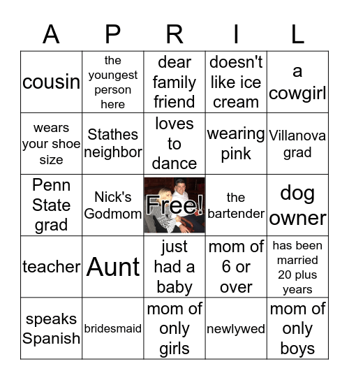 Elizabeth's Bridal Shower Bingo. Find the guest and have them initial-fill your card to win! Bingo Card