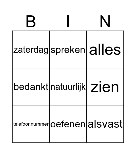 Van Start, blz. 37 Bingo Card