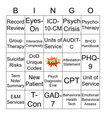 Behavioral Health  Bingo Card