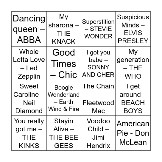 DISCO BINGO - 60s/70s Round Bingo Card