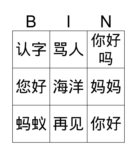 review L7 Bingo Card