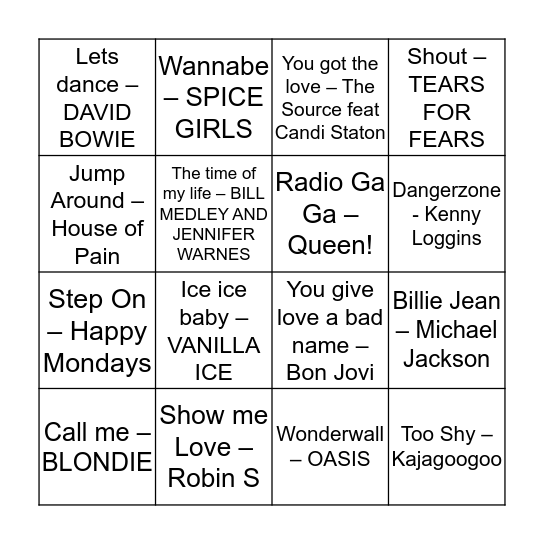 DISCO BINGO - 80s/90s Bingo Card