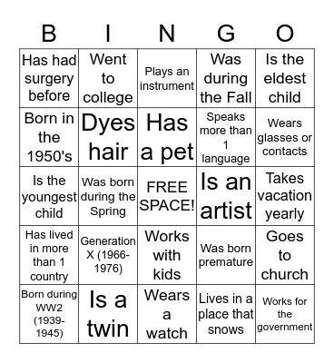 Graham Family Reunion Bingo  Bingo Card