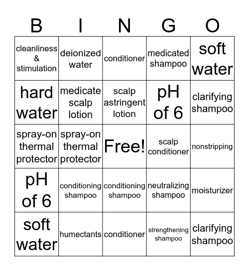 Chapter 15 Scalp Care, Shampooing & Conditioning Bingo Card