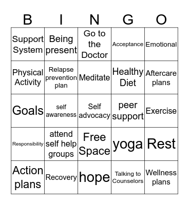Self Care  Bingo Card