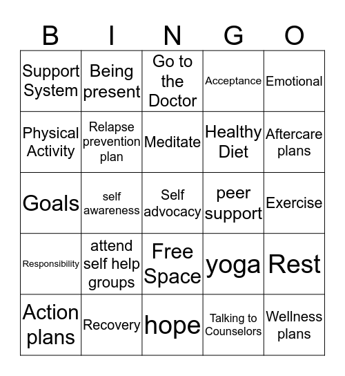 Self Care  Bingo Card