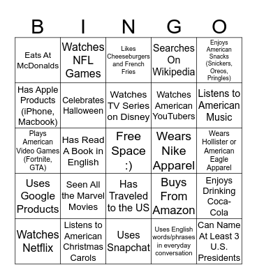 American Bingo Card