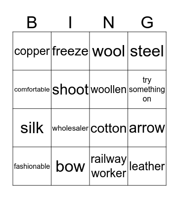 Vocabulary - Unit 1 Bingo Card