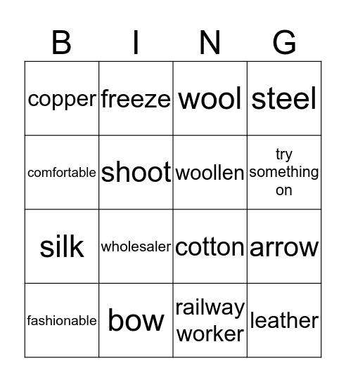 Vocabulary - Unit 1 Bingo Card