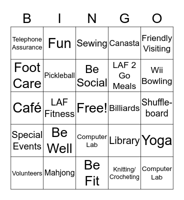 LIFE AFTER FIFTY WELCOME BINGO! Bingo Card