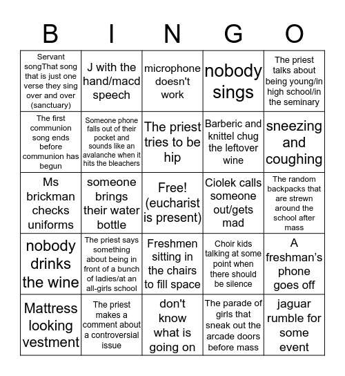 sja mass bingo!! Bingo Card