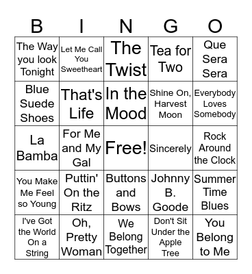 Musical Bingo Card